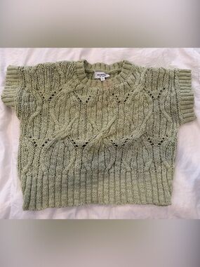 eesome Sage Green Textured Cable-Knit Crew Sweater